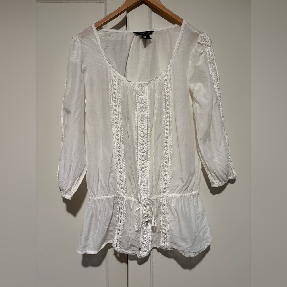 White House Black Market Embroidered Cotton & Silk Blouse